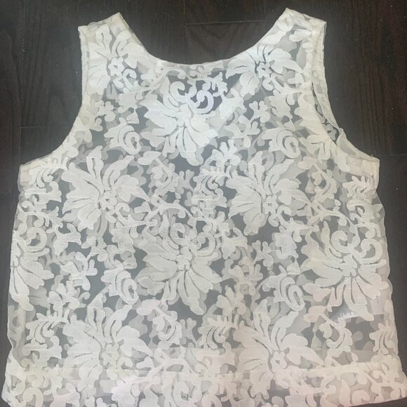 Banana Republic sheer white embroidered sleeveless top size small - Picture 3 of 7